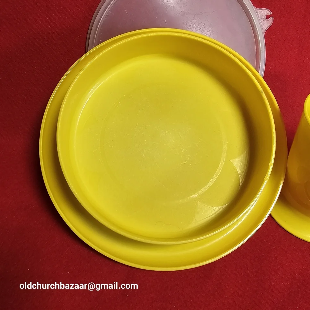 VTG Tupperware Yellow LITTLE DINER Set Dish/Lid 1317 Tumbler 1318